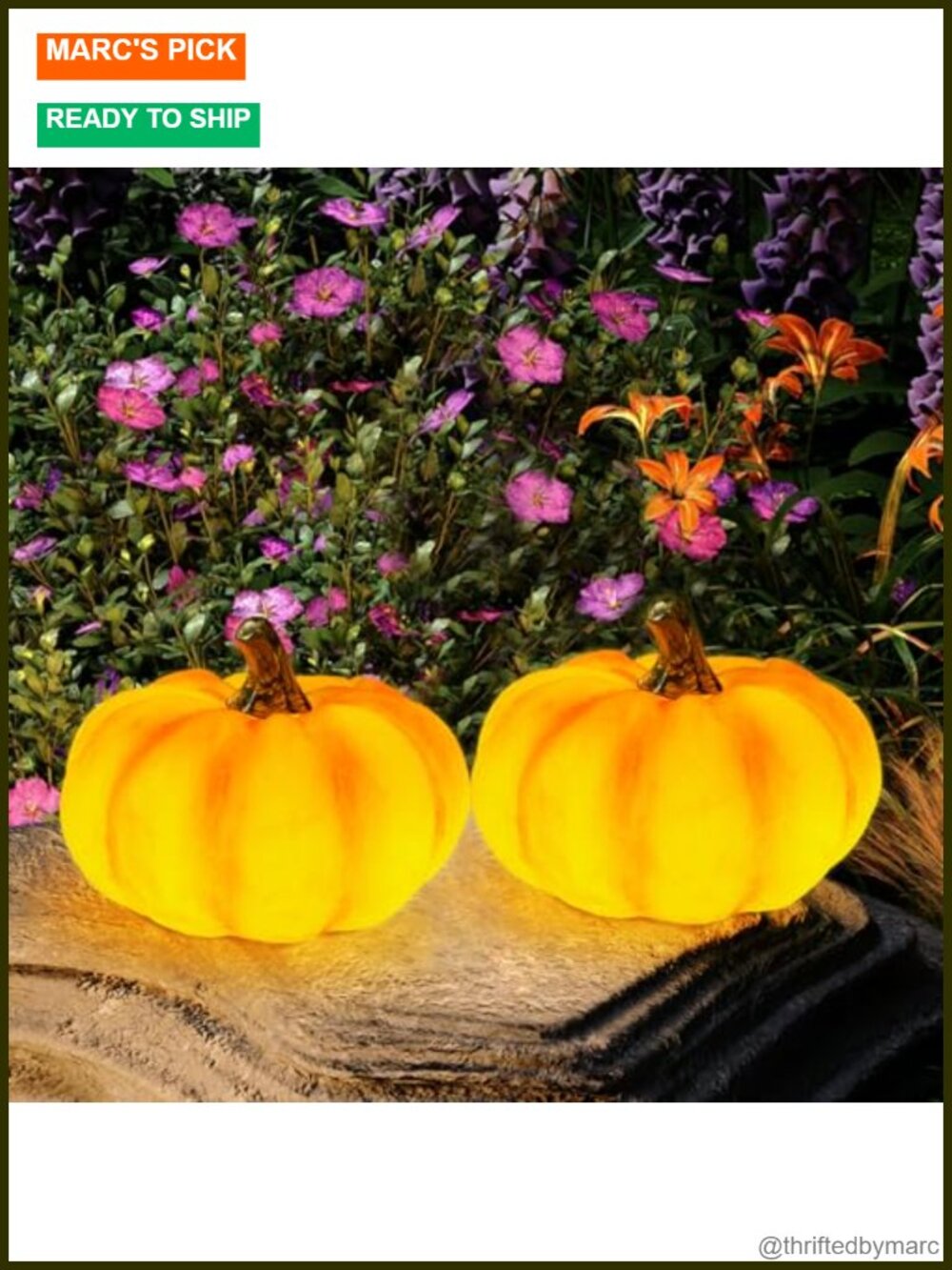 Solar Pumpkin Garden Statue Lights 2 Pack Waterproof Resin Outdoor Decor